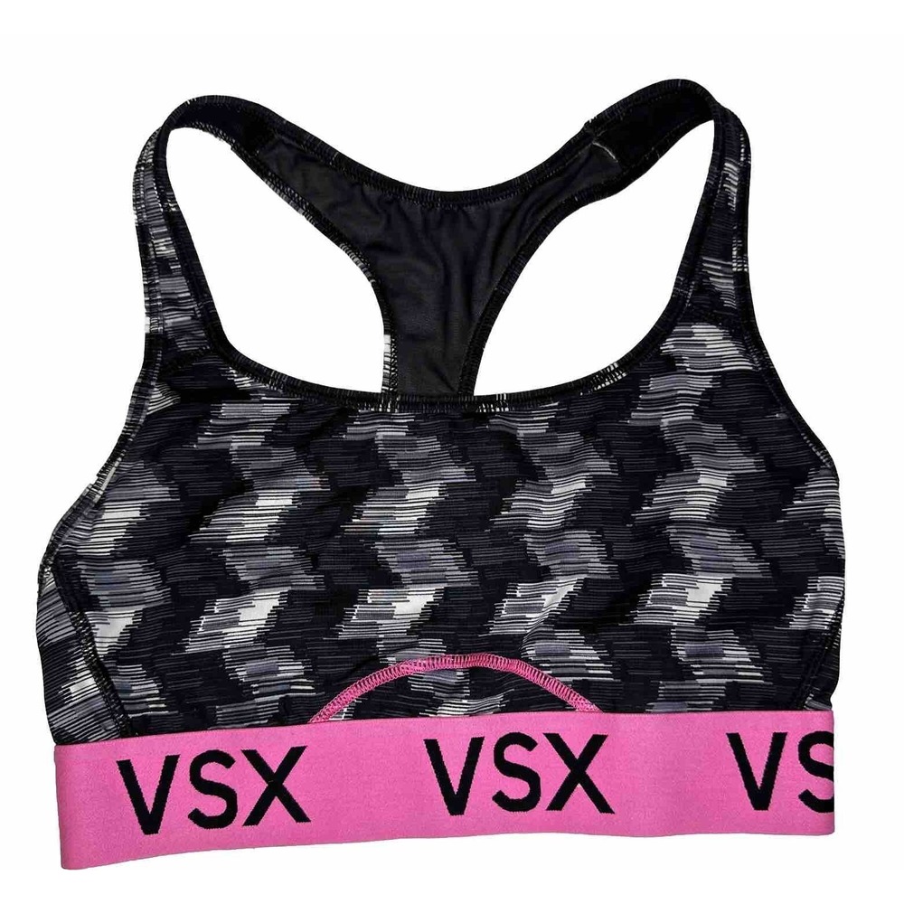 VSX Sport Victoria's Secret Black Gray Pink Sports Bra Size Small. EUC